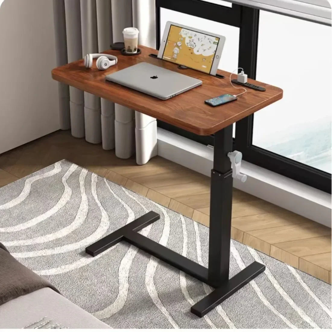 Table de chevet à petit bord en acier inoxydable, bureau Mobile pour la maison, chambre à coucher avec roulettes, bureau d'apprentissage à levage facile, établi