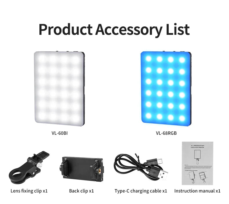 Mini lumière de remplissage LED RVB, poche droite, photographie vidéo, éclairage de poche, clip Vlog en direct pour téléphone, iPhone, iPad, ordinateur portable, appareil photo