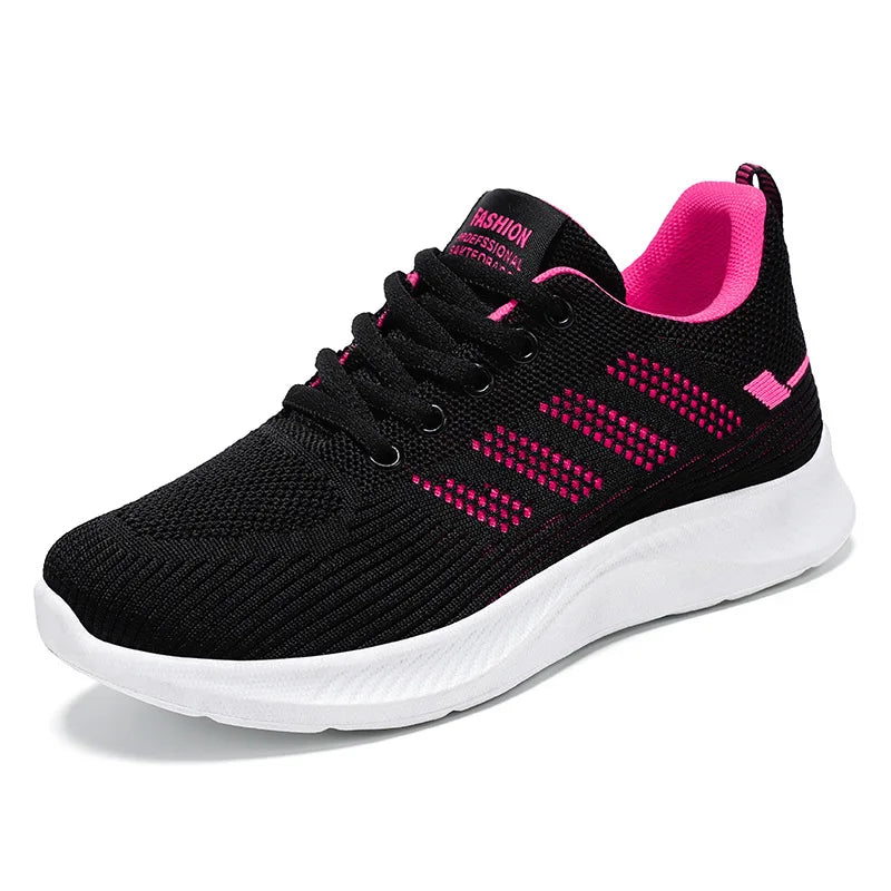 Oulylan Summer Soft Sole Running Shoes Ladies Casual Solid Color Antislip Footwear Outdoor Lace Up Mesh Breathable Sneakers