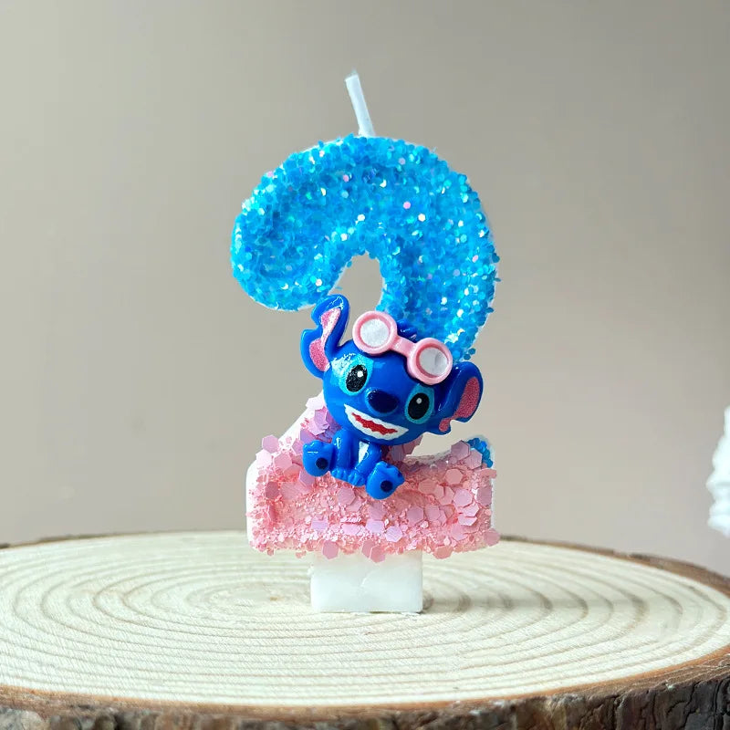 2025 Stitch Anime 0-9 Number Candle Cute 3D Page Cartoon Character Children Party Cake Plug-in Birthday Cake Decoration Gift