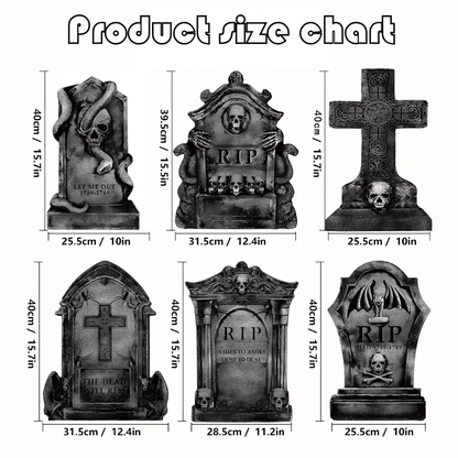 3/6Pcs 2024 Halloween Tombstone Decor Skull Tombstone RIP Letters Bad Omens Haunted House Decor for Patio Garden Frighten Kids