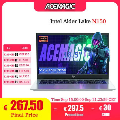ACEMAGIC 18.5"Laptop Computer Windows 11 PRO 8000 mAh Battery Intel N150 Quad-Core Processor 16GB DDR4 RAM 512GB SSD Wifi5