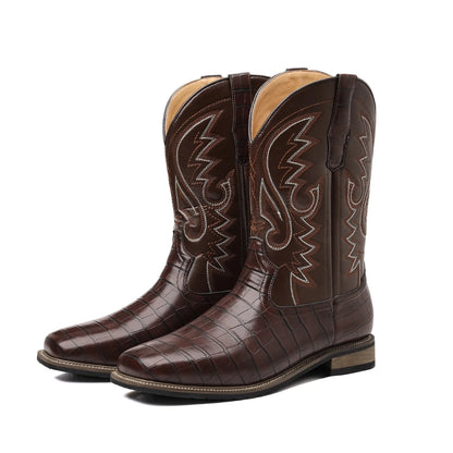Cowboy Boots for Men - Men's Western Boots with Embroidery, Square Toe Chunky Heel, Durable and Fashionable Retro Classic Footwe