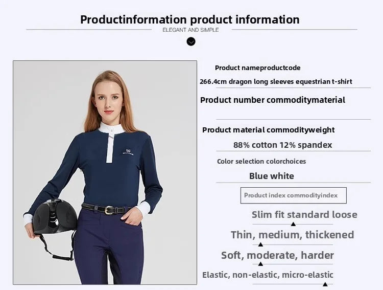 Equestrian T-Shirt Long-Sleeved Polo Shirt Spring and Summer Quick-Drying Breathable Sunscreen Equestrian Suit Competition T-Shirt Men's and Women's Elegant Knight Suit