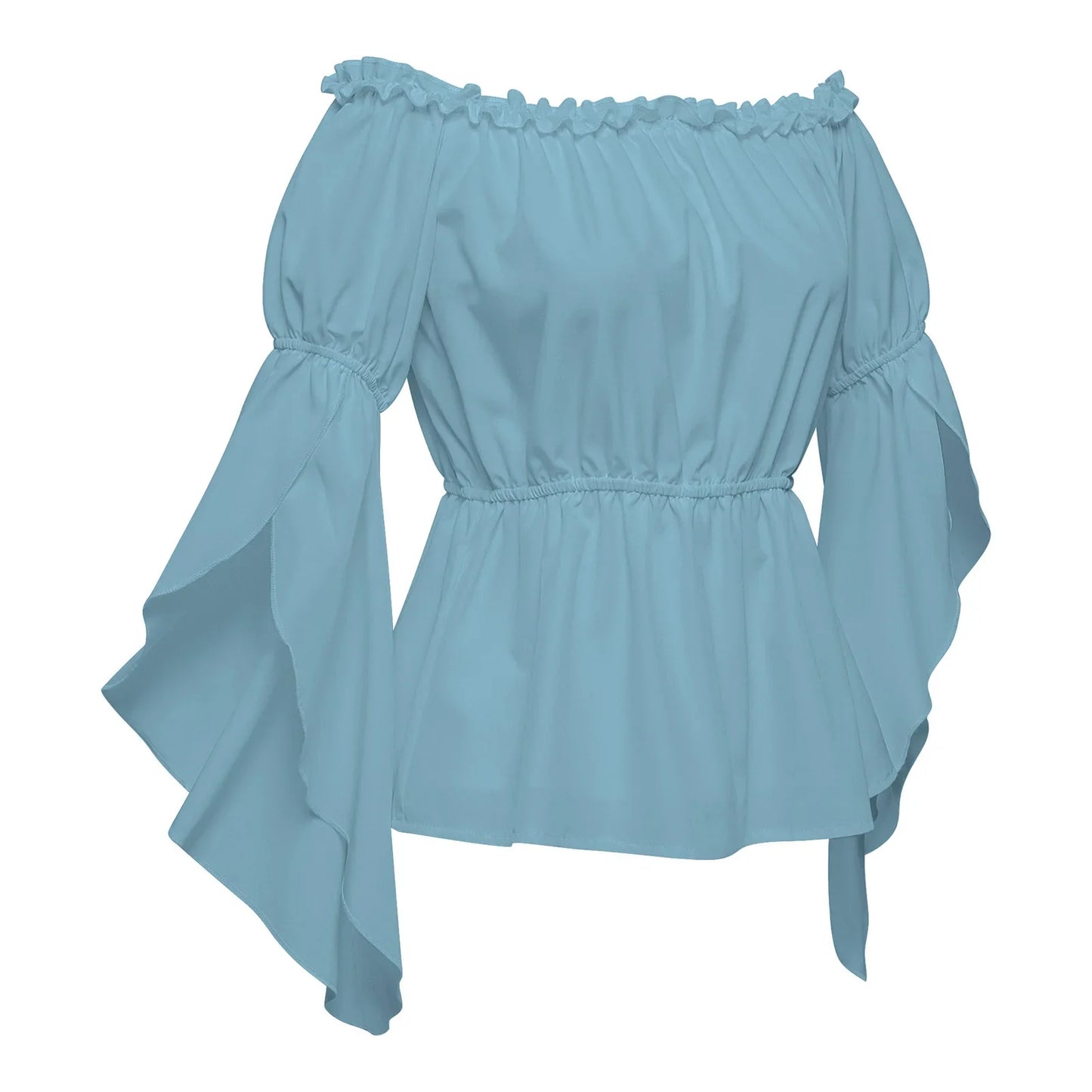 Women's Renaissance Ruffle Blouses, Ruched Sleeve Pleated Blouse, Off Shoulder Boat Neck Medieval Shirt, Victorian Shirt