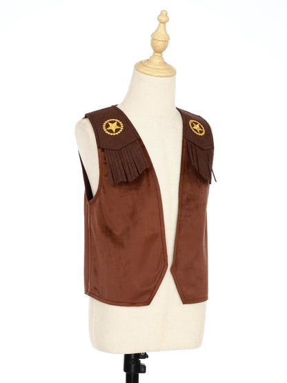 Children's Hippie Cowboy Costume, Toddler Boys Girls Cowgirl Vest, Open Front Fringed Vest for Halloween Cosplay Theme Party Outfits