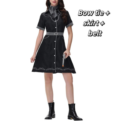 Costume de Cosplay de Cowgirl d'halloween pour femmes adultes, ensemble de robe fantaisie de fête de carnaval, Costume occidental noir pour spectacle sur scène