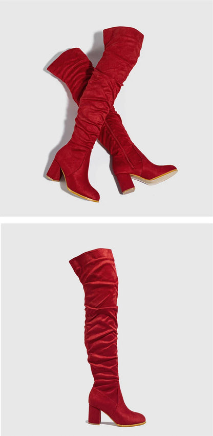Bottes Noires Marron Cuissardes Liyke 2025 Automne Hiver Femme Sexy Bout Pointu Fermeture Éclair Chaussures Hautes Talon Carré Bottines Femme