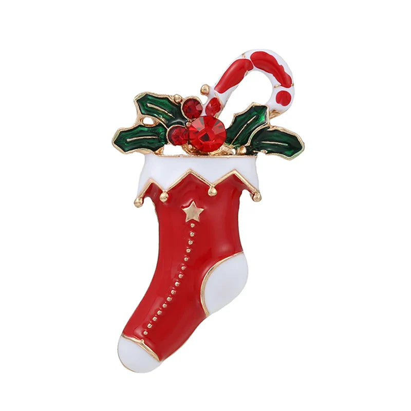 Christmas Brooches for Men and Women, Santa Claus Hat, Gloves, Bells, Socks, Rhinestone Suit, Metal Brooches, Badges, New Year Gift, 2022