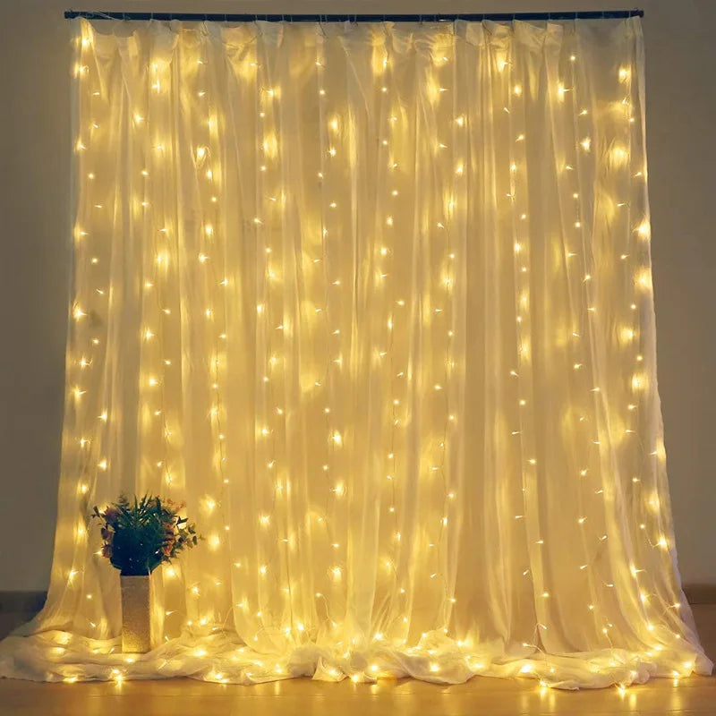 Guirxiété de rideau sur la fenêtre avec télécommande, lumières LED, alimentation USB, feston nickel é, décoration de Noël, nouvel an, 6x3m, 3x3m