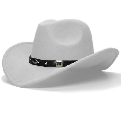 Bande de cuir à géométrie rétro Parent-enfant unisexe/enfant feutre à large bord Cowboy chapeau occidental Cowgirl Bowler Cap (61 cm/57 cm/54 cm)