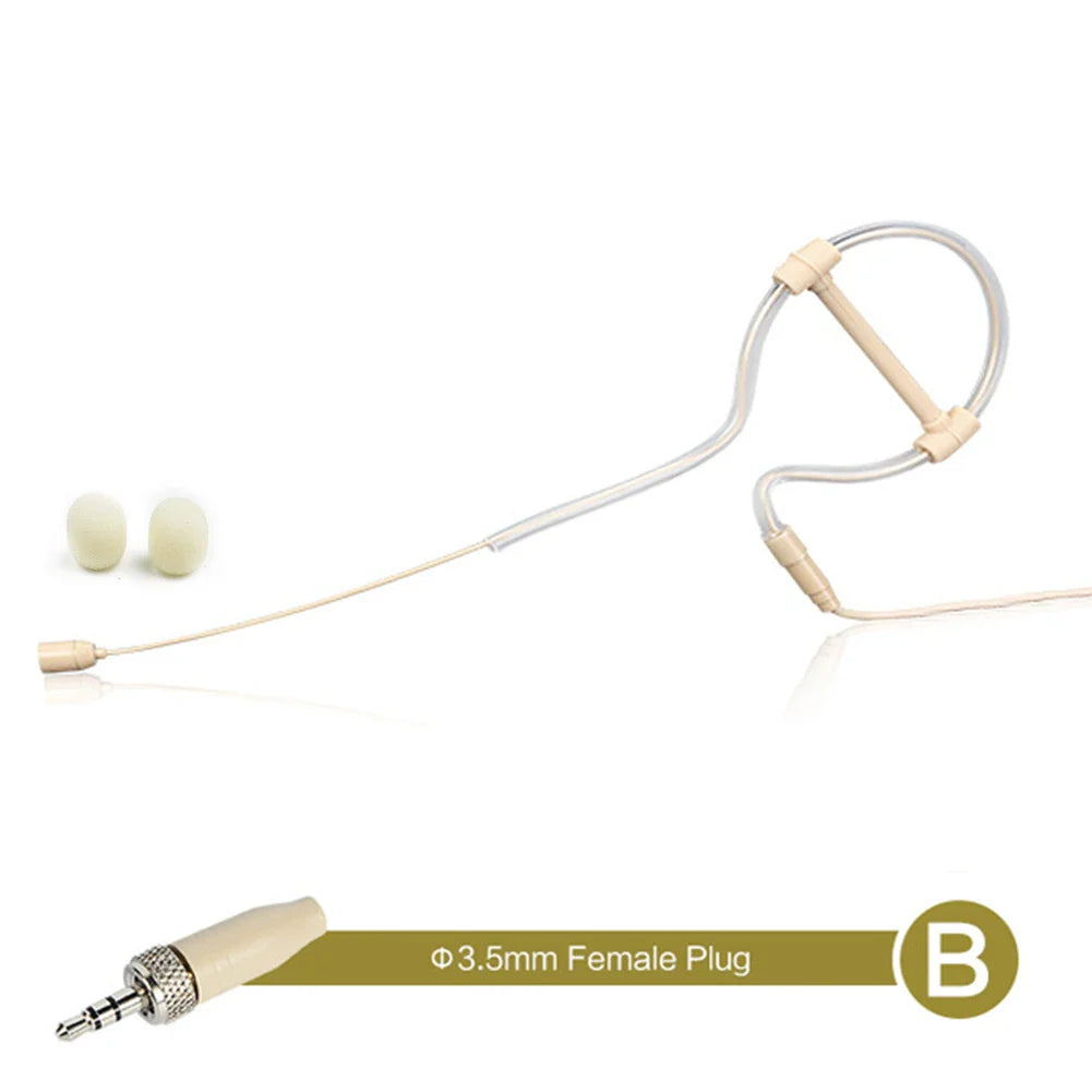 Casque beige à oreillette unique, microphone, fonctionnement mains libres, prise XLR 3,5 mm, 3 broches, 4 broches, avec bonnette de microphone