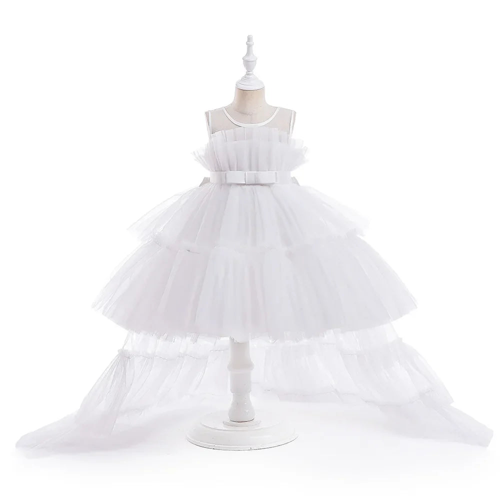 Formal evening gowns for children, elegant evening dresses for girls, with train, detachable princess dress