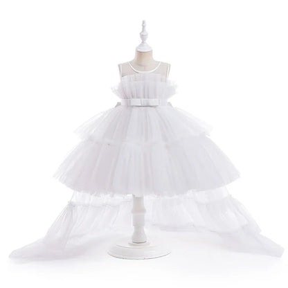 Formal evening gowns for children, elegant evening dresses for girls, with train, detachable princess dress