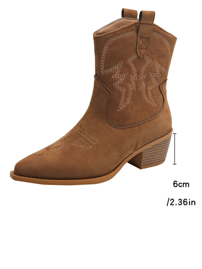 Women Boots 2025 New Cowboy Retro Leather Ankle Boots Comfortable Embroidered Spring Autumn Sexy High Short Boots Botas Mujer
