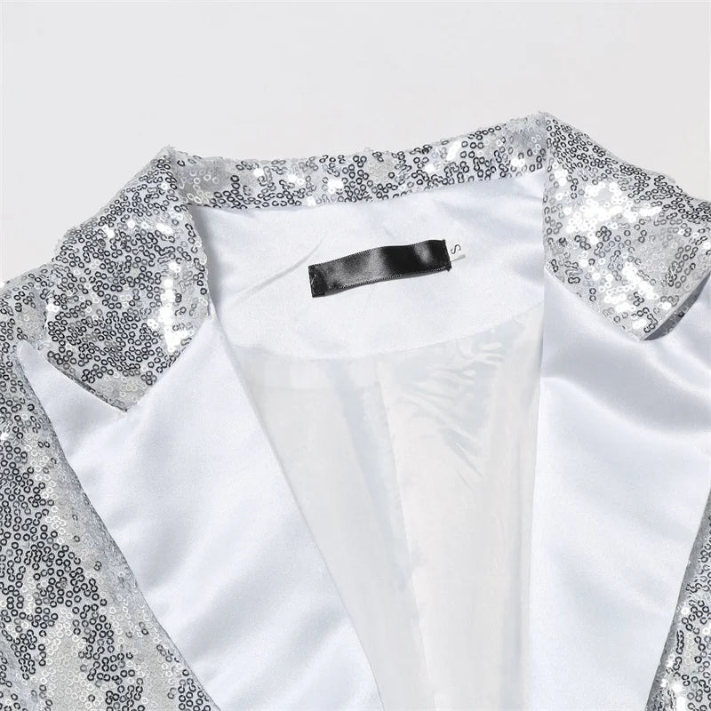 Fashion Men Luxurious Sequin Suit Jacket Green / Silver Men's Bar KTV Stage Dress Male Blazer Coat