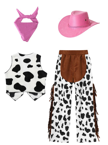 Costumes de Cowboy Western pour Enfants, Tenue de Cowboy pour Bol et Garçons, Chaps Pantalon avec Glaand Bandana Chapeau, Cowgirls fur s Up, ixd'Halloween