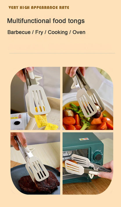 9" Stainless Steel Food Tongs, Non-Stick Silicone Cooking Tongs, Outdoor Salad and Bread Utensils, Kitchen Accessories