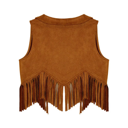 Gilet de Cowboy occidental pour enfants, garçons et filles, Costume de Cosplay d'halloween, pompon en daim, manteau ouvert sur le devant, hauts