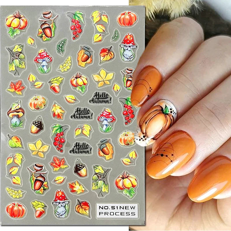3d Nail Art Stickers Winter Autumn Golden Leaves Red Roses Flowers Decals For Nails Decoration Manicure Salon Beauty