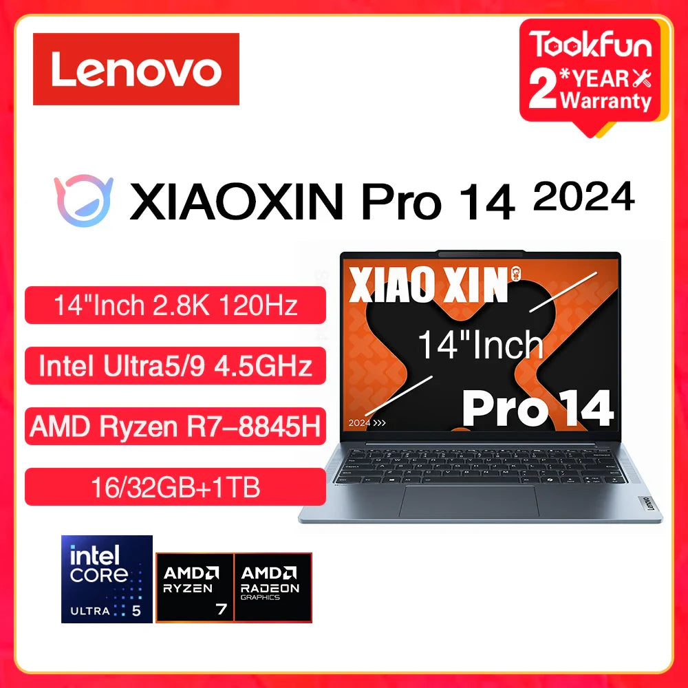 Lenovo Laptop XIAOXIN Pro 14 (IdeaPad Pro 5) 2024 Intel Ultra 5 9 AMD Ryzen R7-8845H 16/32GB 1TB 14" Inch Computer PC Notebook