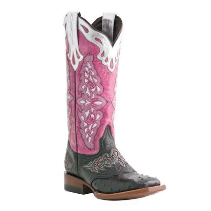 Leather Embroider Western Cowboy Retro Cowgirl Boots Low Heels Knee High Boots Female Footwea