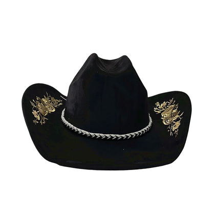Retro Suede Cowgirl Hat for Women and Men, Floral Embroidery Wide Brim Western Cap Jazz Hat Cowboy Hats