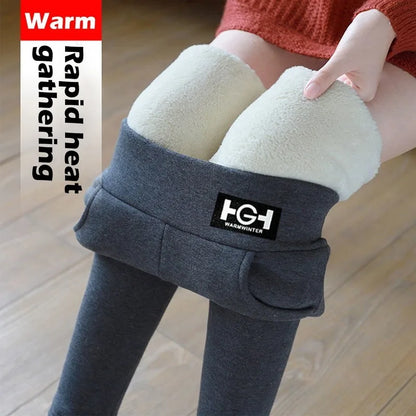 Hiver femmes Leggings solide chaud Leggings épaissir laine d'agneau taille haute polaire garder bout à bout haute extensible pantalon de marche poche