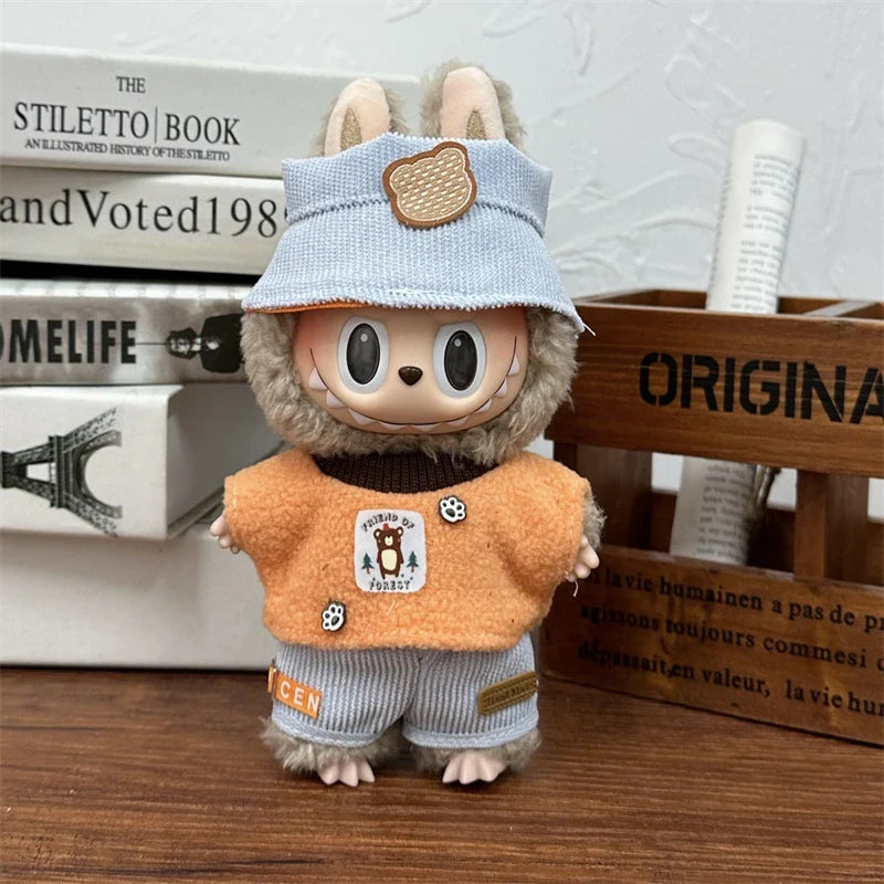 LABUBU 17cm Doll'S Clothes Outfit Accessories For Labubu V1 V2 Striped overalls hats glasses shoes Cool handsome Clothing Gift