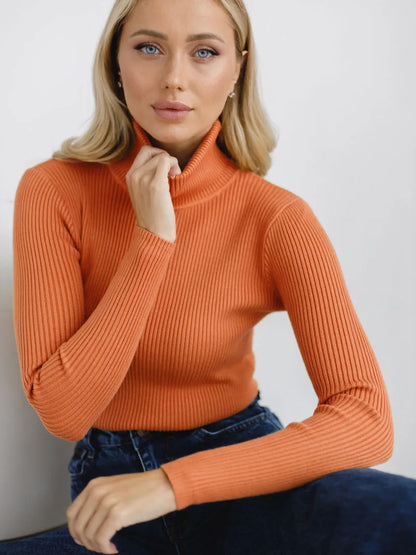 Women Sweater 2024 Autumn Knitted Pullovers Turtleneck Slim Knitting Bottoming Shirt Solid Color Knitwear Jumpers Basic Sweaters