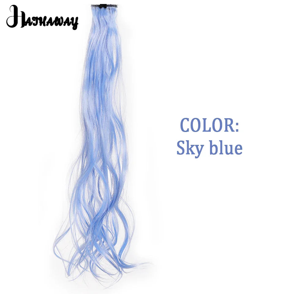 Extensions de cheveux bouclés de 22 pouces, postiche de couleur, mèche de cheveux arc-en-ciel à clipser, mèche de cheveux synthétiques bleus à clipser
