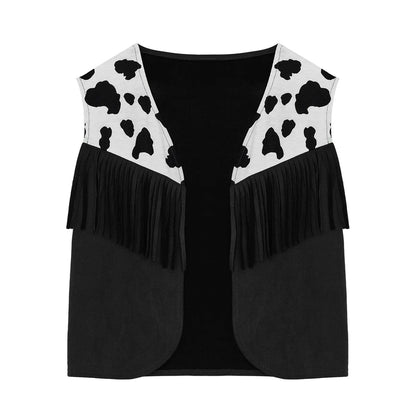 Enfants enfant Halloween Western Cowboy Cowgirl Cosplay Costume imprimé vache gilet à pampilles et ensemble de pantalon évasé Carnaval fête habiller