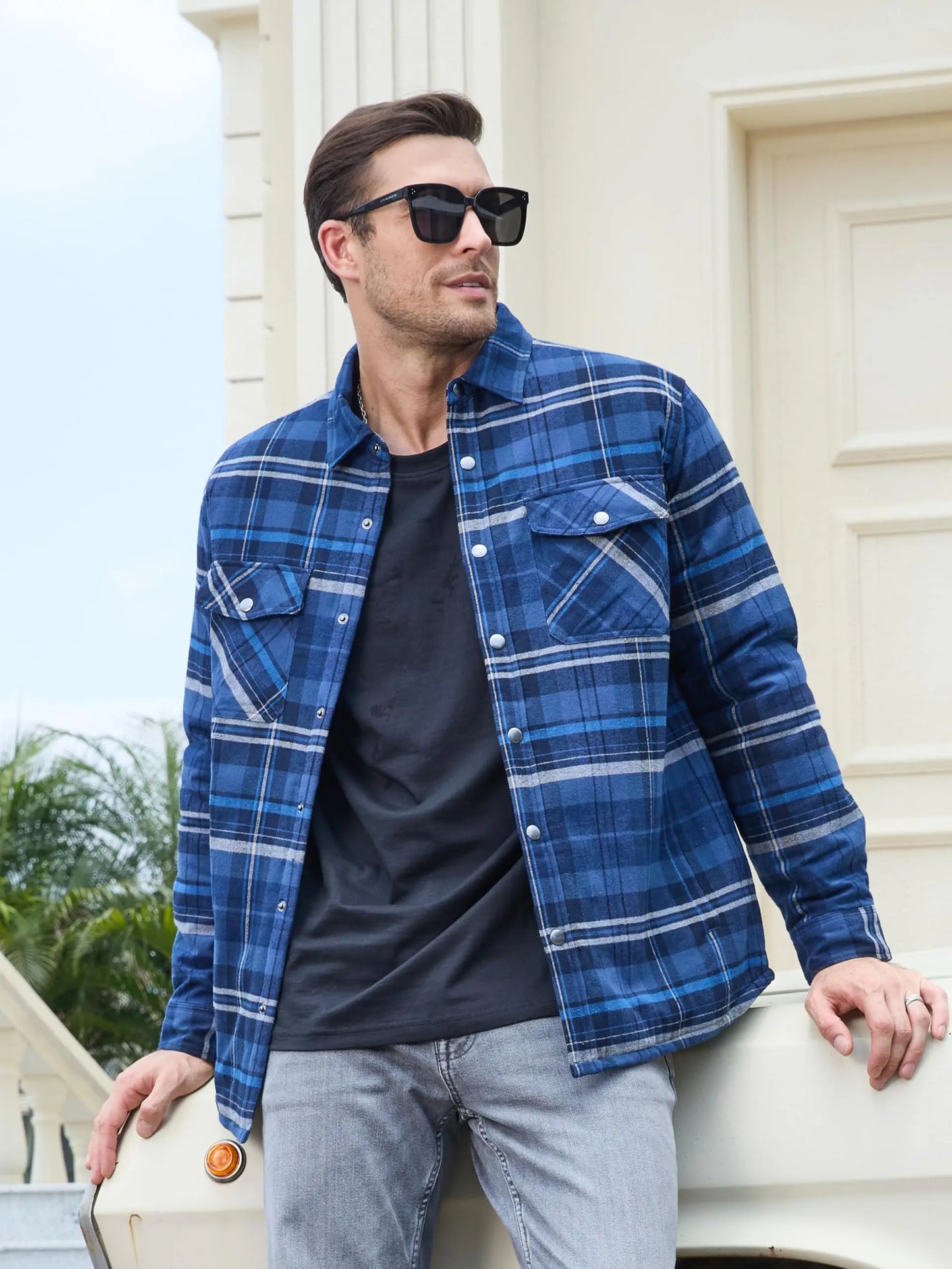 TACVASEN Veste d'hiver en coton à carreaux pour homme, manches longues, matelassée, doublée, en flanelle, multi-poches, vêtements d'extérieur, manteaux de randonnée