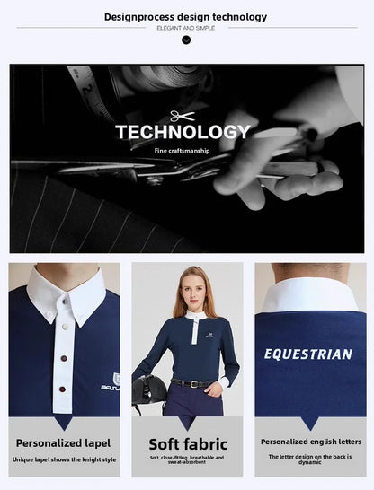 Equestrian T-Shirt Long-Sleeved Polo Shirt Spring and Summer Quick-Drying Breathable Sunscreen Equestrian Suit Competition T-Shirt Men's and Women's Elegant Knight Suit