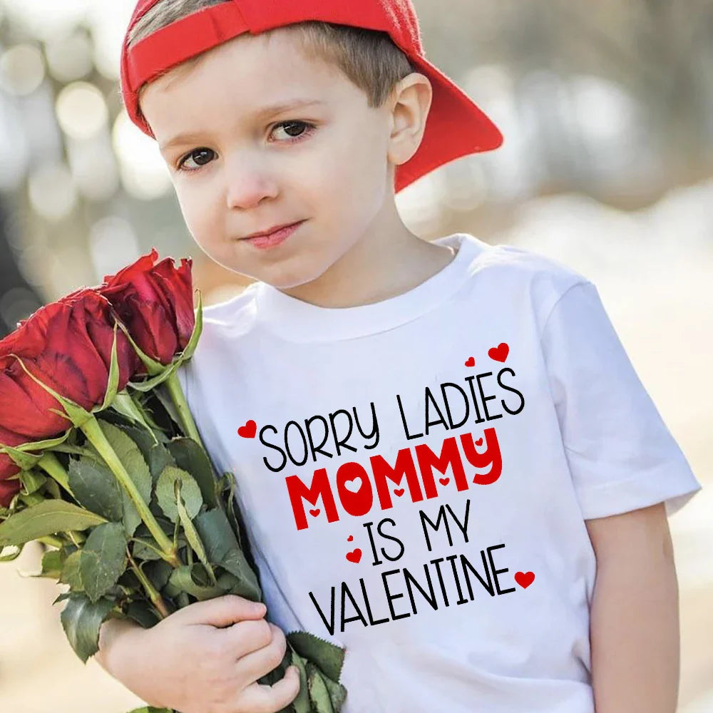 T-shirt imprimé pour maman et papa, vêtements pour enfants, hauts pour garçons et filles, tenue décontractée pour fête de la saint-valentin