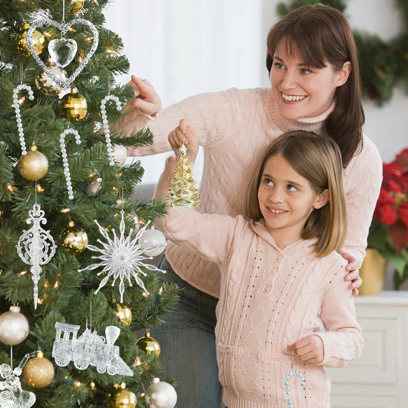 Arbre de noël Transparent flocon de neige suspendus ornements pendentif acrylique 2025 décoration de noël pour la maison cadeaux Navidad nouvel an 2026