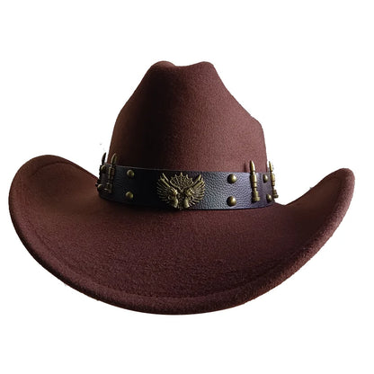 Ethnic Style Cowboy Hat Fashion Chic Unisex Solid Color Jazz Hat With Bull Shaped Decor Western Cowboy Hats