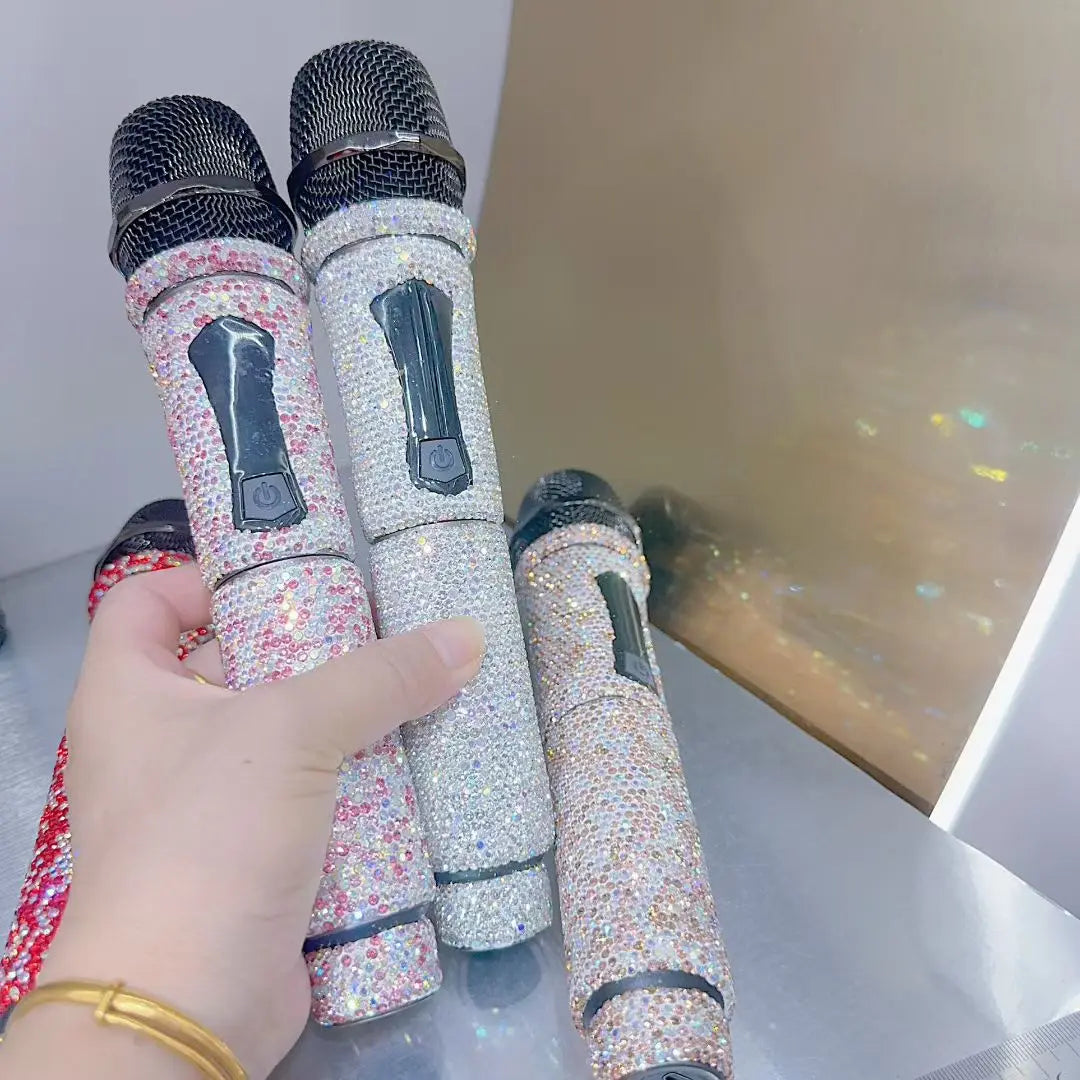 Microphone sans fil professionnel à strass scintillants, fréquence UHF réglable en métal pour spectacle Paryt, enseignement, haut-parleur de mariage