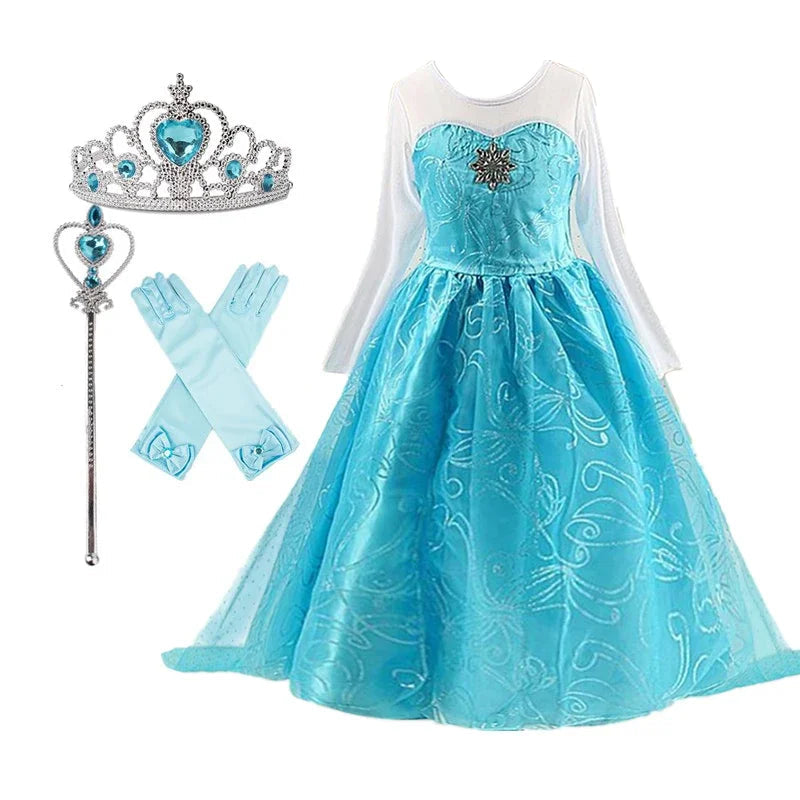 Déguisement Elsa Reine des Neiges pour Filles 2025 Nouveau Cosplay Carnaval Fête Robe de Soirée 3-10 Ans Enfants Anniversaire Bal de Promo Robe d'Été Vestidos