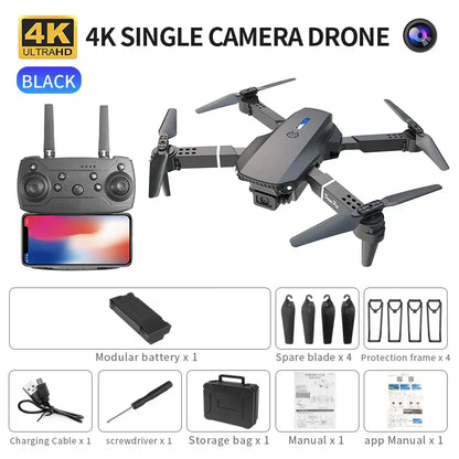 Drone FPV WiFi E88 Pro 2025 – Caméra simple/double 4K/1080P, HD grand angle, maintien d'altitude, jouet d'hélicoptère RC quadrirotor pliable