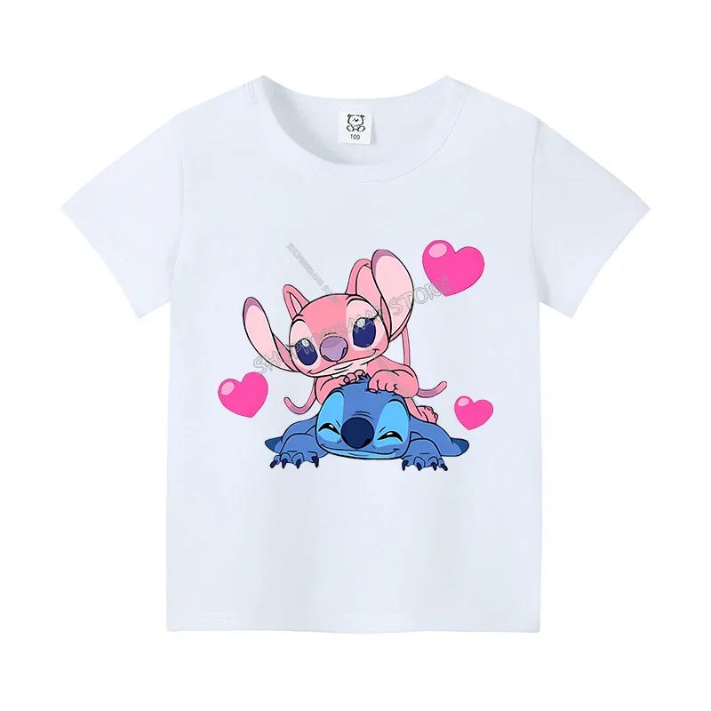 T-shirt Enfant Stitch Angel Dessin Animé Haut Tee Shirt Manches Courtes Kawaii Anime Mode Confort Col Rond Vêtements Cadeau Pour Enfants