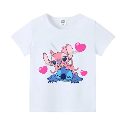 T-shirt Enfant Stitch Angel Dessin Animé Haut Tee Shirt Manches Courtes Kawaii Anime Mode Confort Col Rond Vêtements Cadeau Pour Enfants