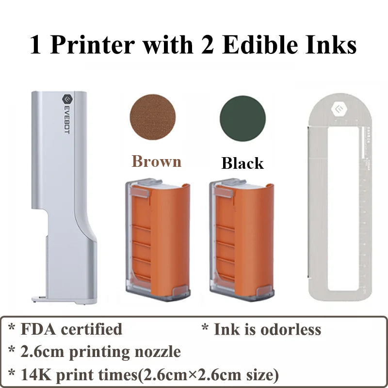 Evebot Food-grade Portable PrintPen Handheld Inkjet Printer Specifically for Food Surfaces Perfect for Coffee Macaron Cakes