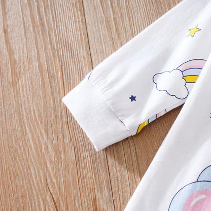Spring And Autumn Boys And Girls Cute Cartoon Rainbow Elephant Print Cotton Comfortable Long Sleeve Baby Bodysuit
