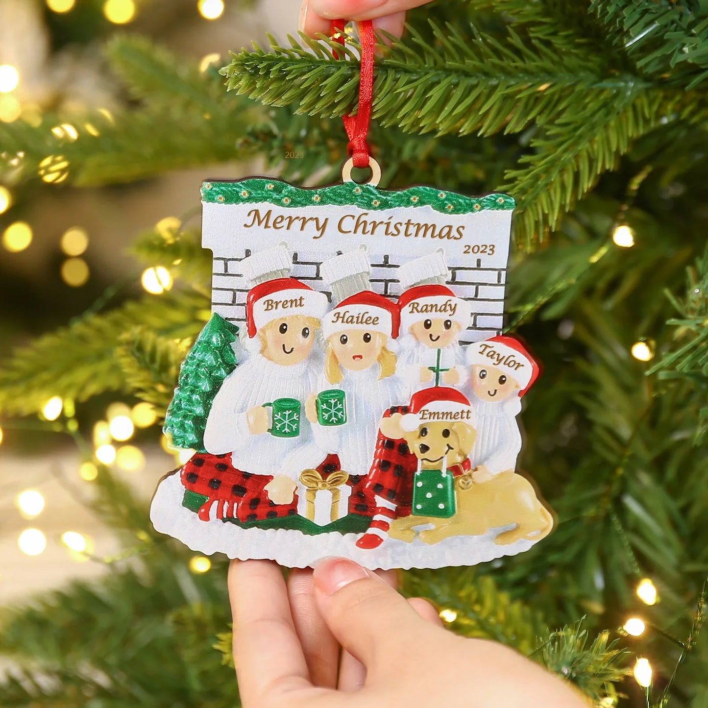Wood Custom Family And Dog Christmas Ornament Personalized Name Engraved Pendant Xmas Gift for Family Christmas Tree Decorations