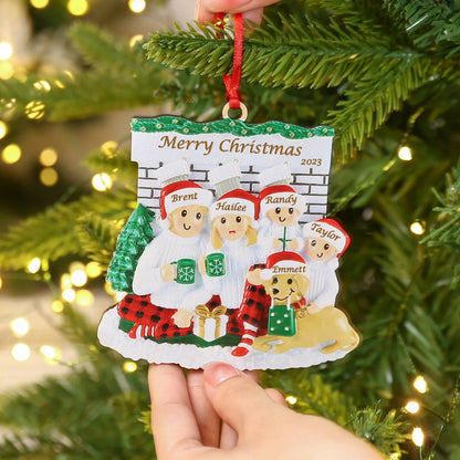Wood Custom Family And Dog Christmas Ornament Personalized Name Engraved Pendant Xmas Gift for Family Christmas Tree Decorations