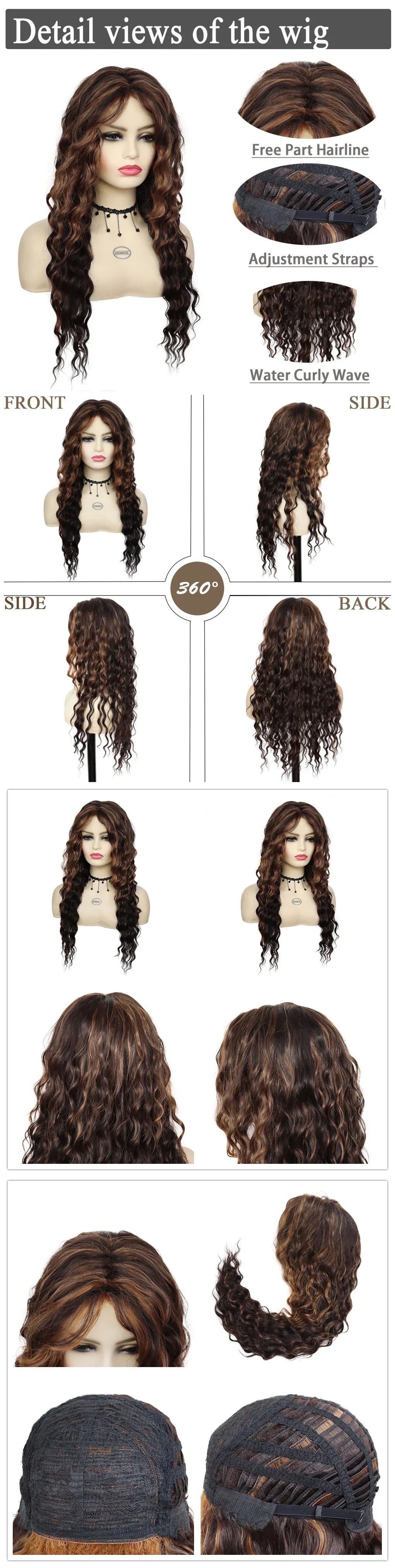 Perruque blonde bouclée cheveux synthétiques longs naturels perruques ondulées pour femmes blanches, raie libre, racines foncées, perruques ombrées, perruque ondulée tendance + autocollants