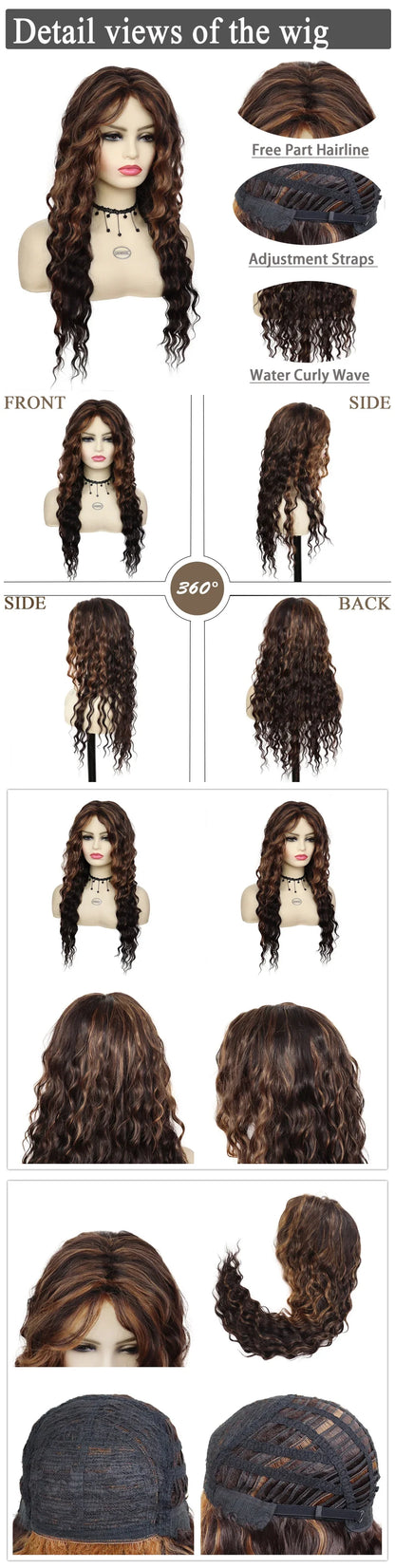 Perruque blonde bouclée cheveux synthétiques longs naturels perruques ondulées pour femmes blanches, raie libre, racines foncées, perruques ombrées, perruque ondulée tendance + autocollants