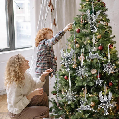 Ornement suspendu de noël en cristal acrylique, 2 à 12 pièces, ange brillant, flocon de neige, pendentif de glaçon pour décorations de fête de noël et du nouvel an
