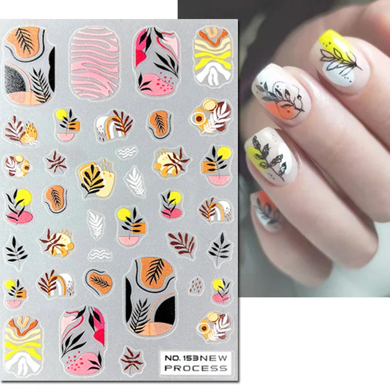 3d Nail Art Stickers Winter Autumn Golden Leaves Red Roses Flowers Decals For Nails Decoration Manicure Salon Beauty